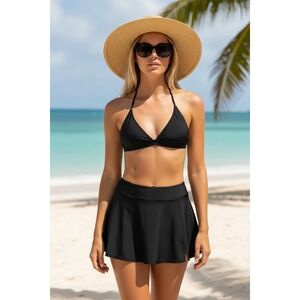 NEW Black Swim Skirt Bikini Bottoms Skort Women's Small Beach Pool